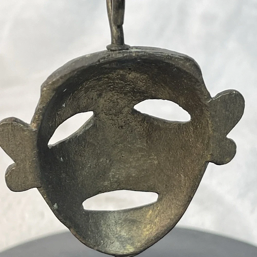 Black Metal Candle Holder Trinket Dish with Brass African Mask 6